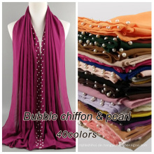 Großhandel stilvolle muslimischen Hijab Schal feste Ebene Perle Blase Chiffon Hijab Schal Dubai